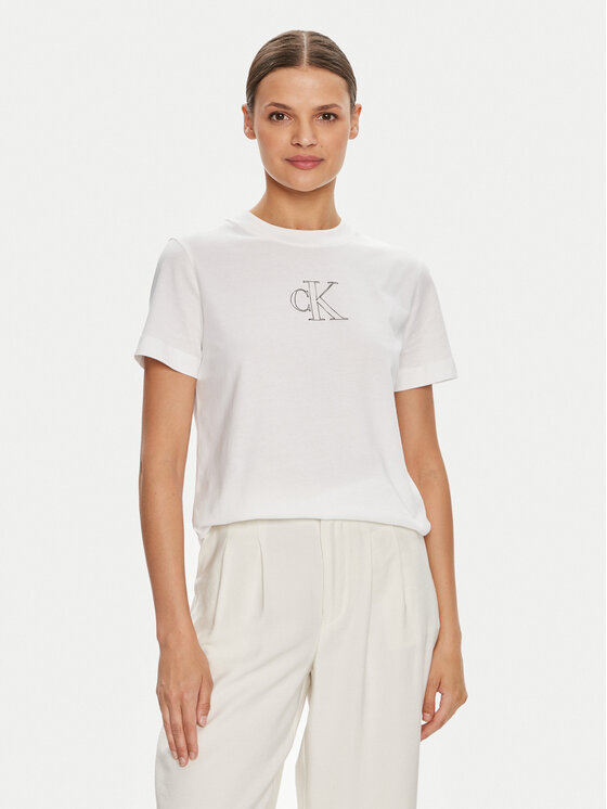 Női Póló Calvin Klein Jeans, Méret: XS, Fehér, Outlined J20J224791