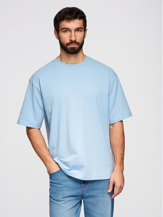 Ombre Ombre T-Shirt OM-TSBC-0267 Błękitny Loose Fit