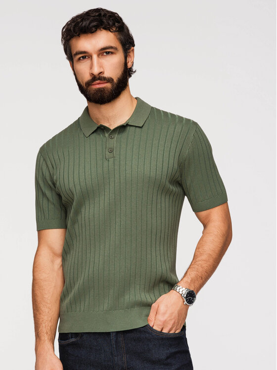Ombre Ombre Polo OM-POSS-0169 Zielony ciemny Slim Fit