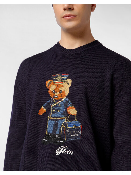 PHILIPP PLEIN PHILIPP PLEIN Sweter 26975 Granatowy Regular Fit