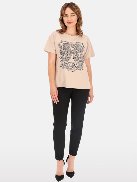 Perso Perso T-Shirt TCE240246F Beżowy Regular Fit