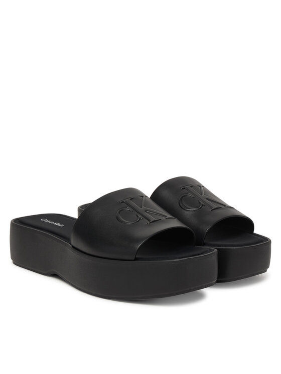 Calvin Klein Calvin Klein Klapki Flatf Sndl Lth Mg HW0HW03026 Czarny