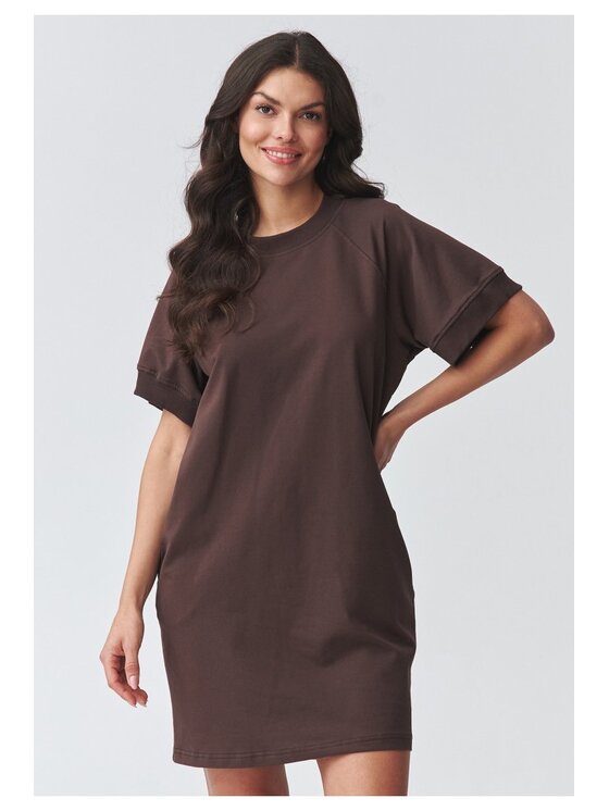Makadamia Makadamia Sukienka codzienna M920 Brązowy Loose Fit