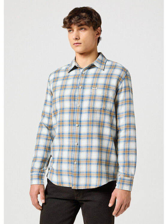 Wrangler Wrangler Camicia 1 PKT INDIGO SHIRT Bianco Regular Fit
