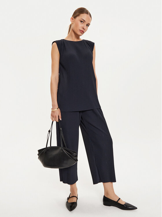Max Mara Leisure Max Mara Leisure Medžiaginės kelnės Rolanda 24267860 Tamsiai mėlyna Relaxed Fit