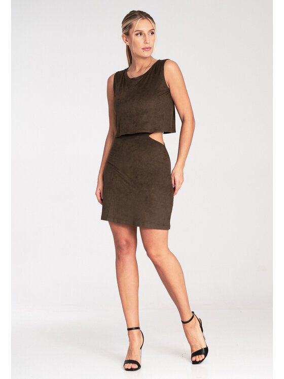FIGL FIGL Sukienka codzienna M1060 Khaki Fitted Fit