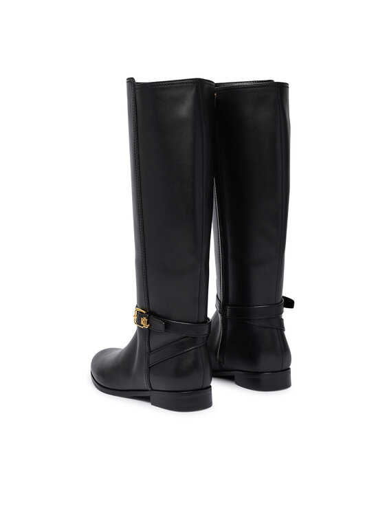 LAUREN RALPH LAUREN LAUREN RALPH LAUREN Kozačky ve vojenském stylu Brooke II Calfskin Tall Boot 802974383004 Černá