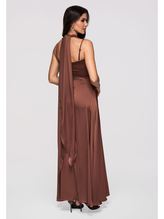 Ombre Ombre Sukienka wieczorowa LA-OM-DLR359 Brązowy Regular Fit