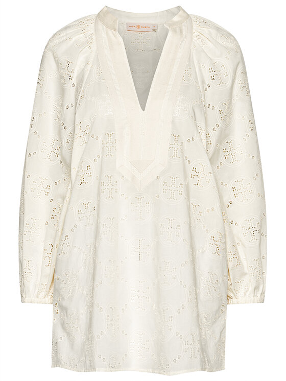 Tory Burch Tory Burch Tunika Logo Lace Ballon Sleeve 84520 Bēšs Regular Fit