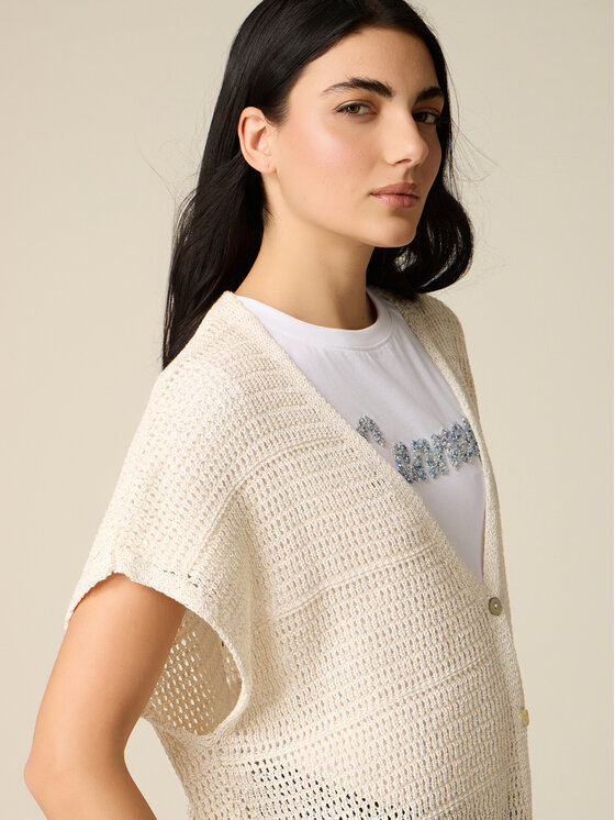 Oltre Oltre Cardigan M285E002314N002 Bianco Regular Fit