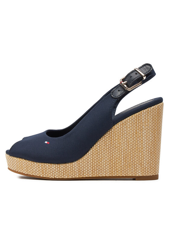 Tommy Hilfiger Tommy Hilfiger Sandale Iconic Elena Sling Back Wedge FW0FW04789 Tamnoplava