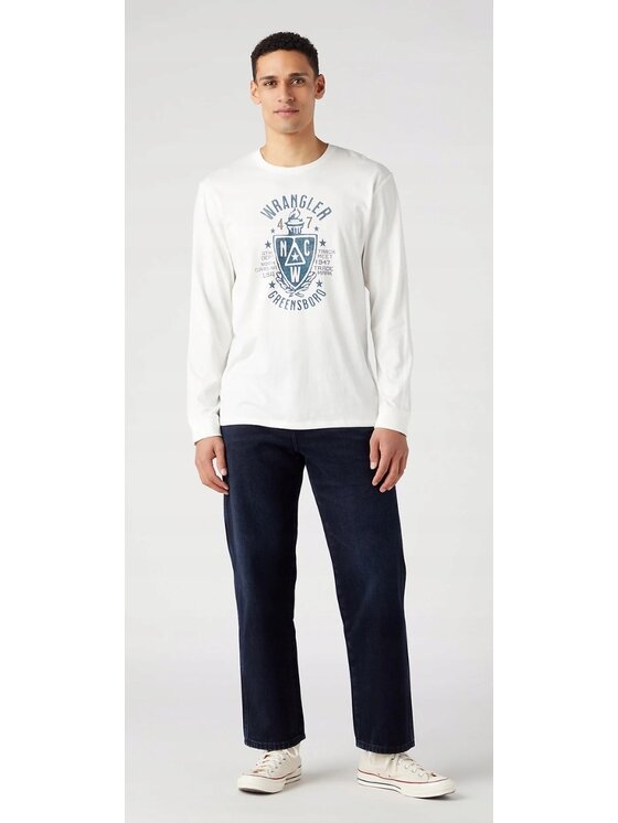 Wrangler Wrangler T-Shirt Long Sleeve Americana Tee Biały Regular Fit