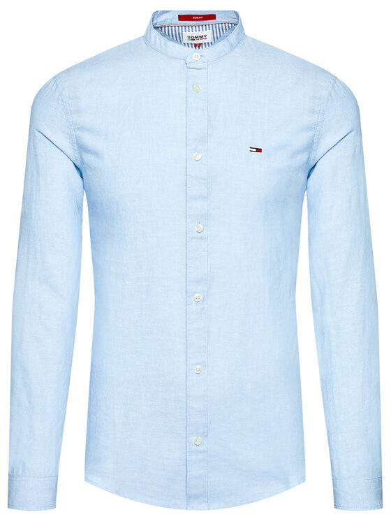 Tommy Jeans Marškiniai Mao Linen Blend DM0DM10617 Mėlyna Slim Fit •  Modivo.lt