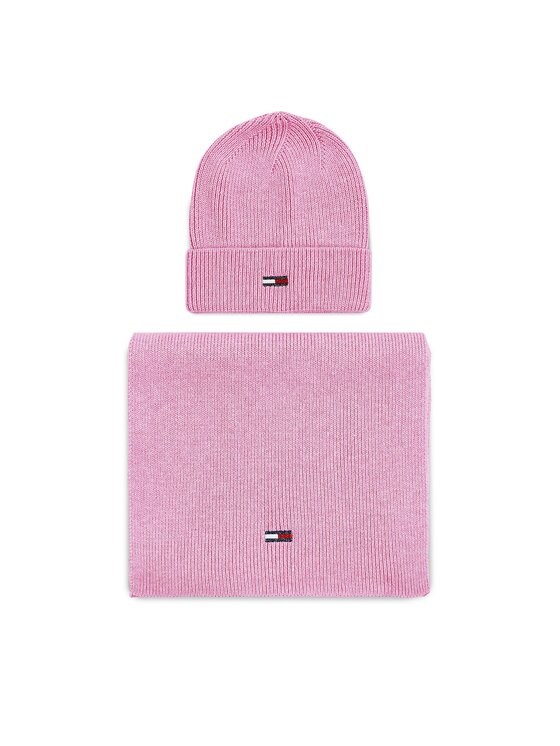 Tommy Hilfiger Šalles un cepures komplekts Tjw Flag Beanie And Scarf AW0AW15482 Rozā