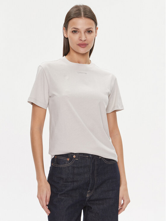 Regular Shirt Klein T T-Shirt K20K206967 Logo Béžová Micro Calvin Metallic Fit