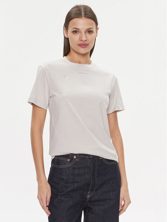 Calvin Klein Tričko Metallic Micro Logo T Shirt K20K206967 Béžová Regular Fit