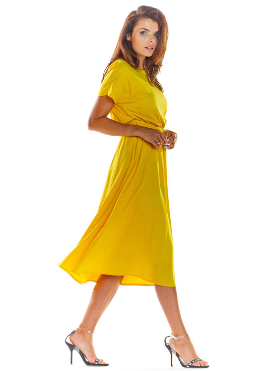 Awama Awama Sukienka letnia A296 Żółty Basic Fit