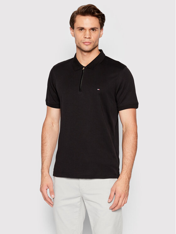 Tommy Hilfiger Poloshirt Zip Interlock MW0MW23956 Schwarz Slim Fit ...