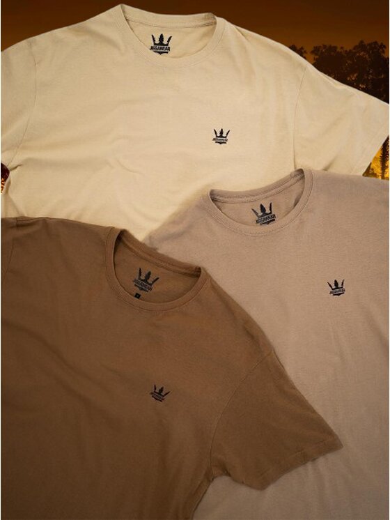 Jigga Wear Jigga Wear Komplet t-shirtów Zestaw 3 T-Shirtów Jigga Wear Mini Crown Ciemno Brązowa / Brązowa / Beżowa M Beżowy Regular Fit