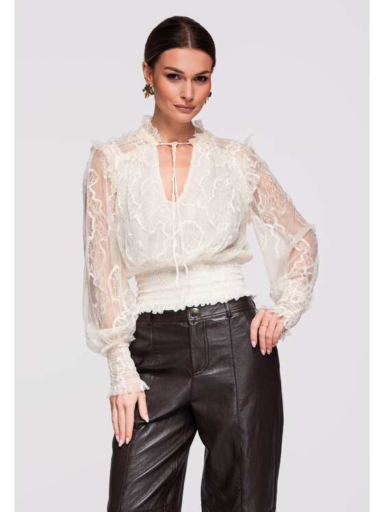 Ombre Ombre Bluzka OW-TS-E0012 Écru Loose Fit