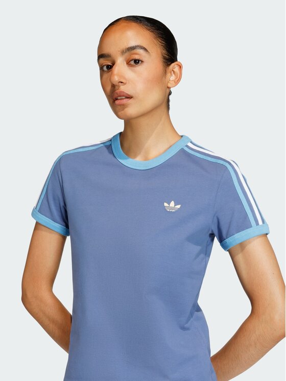 adidas adidas T-Shirt 3 STRIPES SLIM TEE Niebieski jasny