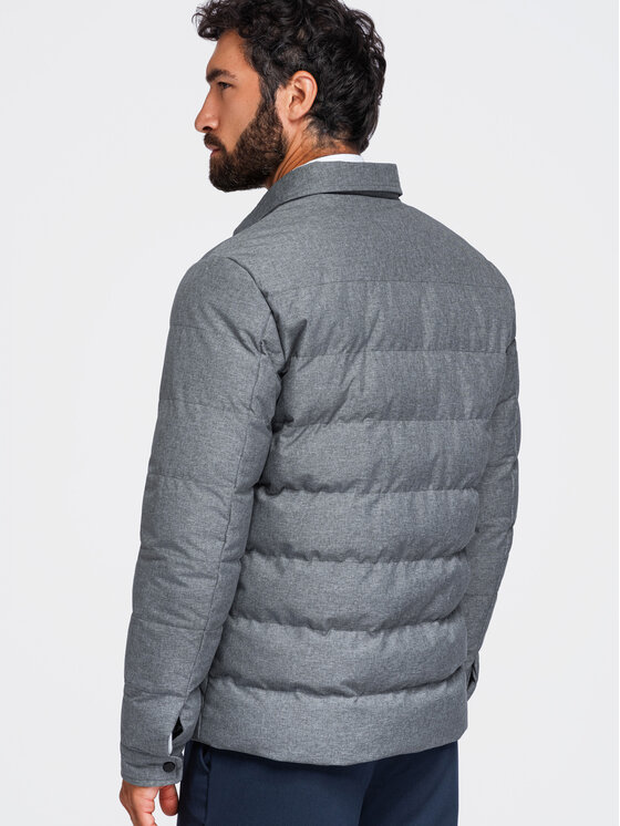 Ombre Ombre Kurtka koszulowa OM-JALP-0256 Szary Regular Fit