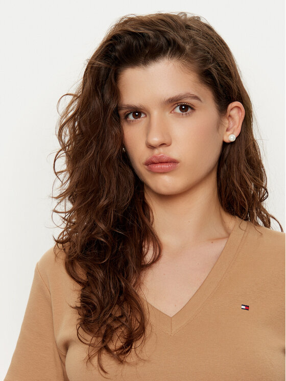 Tommy Hilfiger Tommy Hilfiger Majica WW0WW40584 Bež Slim Fit