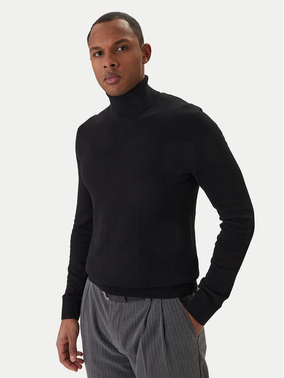 Jack & Jones Bluză cu gât Emil Knit Roll Neck 12157417 Negru Regular Fit