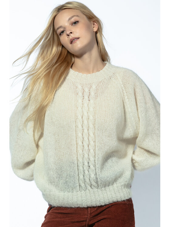 Fobya Fobya Sweter LEKKI BEZSZWOWY SWETER Z WEŁNY ALPAKI F1732 Écru Classic Fit