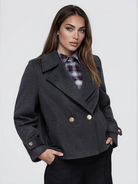 Ombre Ombre Płaszcz przejściowy OW-COLC-0121 Szary ciemny Oversize