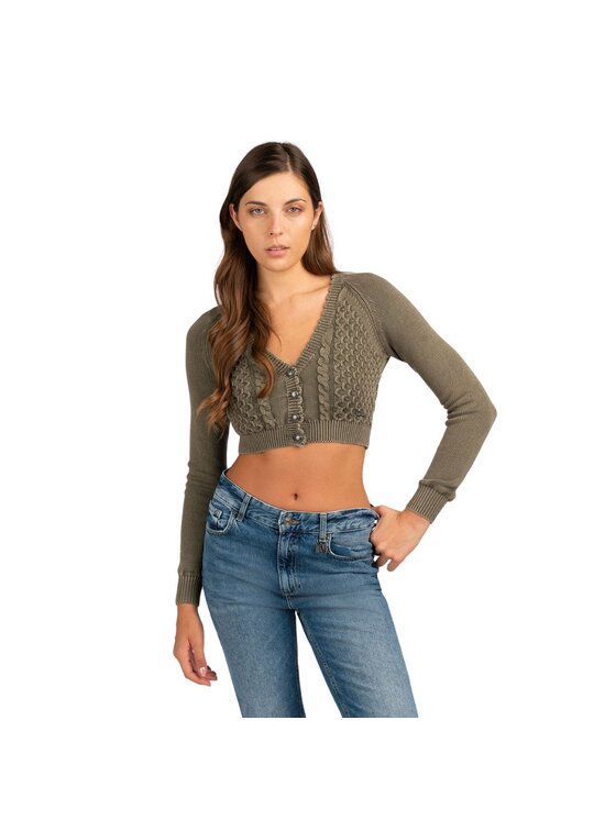 Guess Guess Ζακέτα Yasmin Is cropped ca Πράσινο Cropped Fit