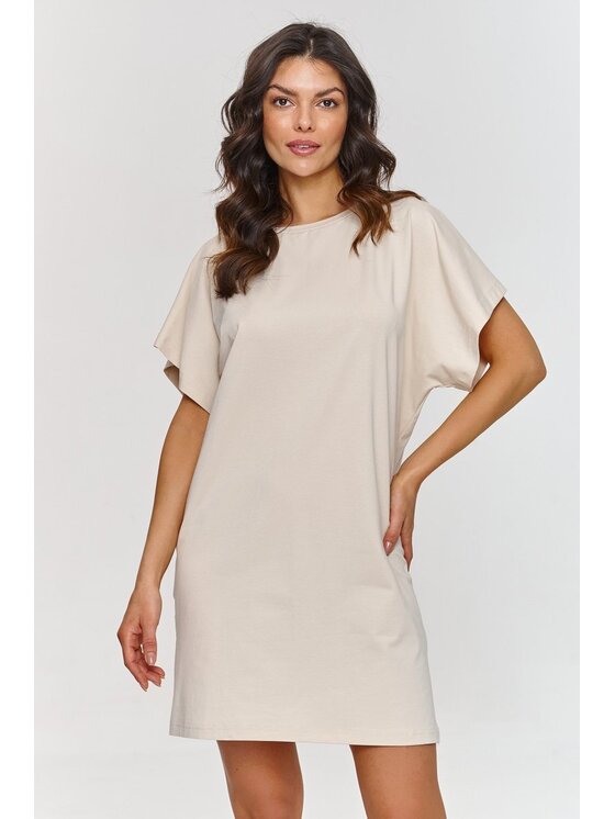 Makadamia Makadamia Sukienka codzienna M875 Beżowy Baggy Fit