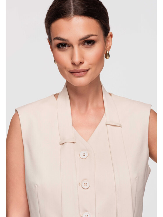 Ombre Ombre Kamizelka OW-VE-E0004 Beżowy Slim Fit