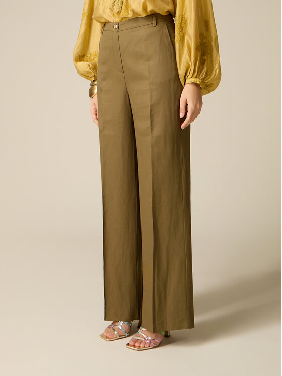 Oltre Oltre Spodnie materiałowe P054R008914N035 Zielony Baggy Fit