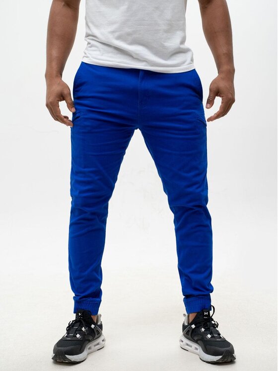 MyStars MyStars Spodnie materiałowe joggery Błękitne Klasyczne 6 kieszeni 40 Niebieski Regular Fit