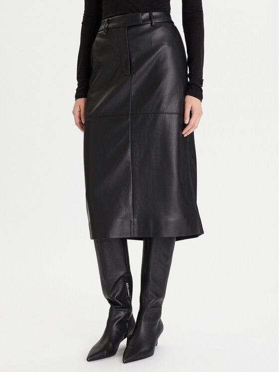 Calvin Klein Calvin Klein Ādas imitācijas svārki LV044D651G Melns Regular Fit