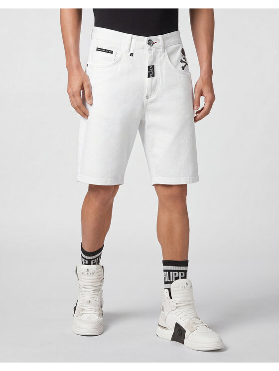 PHILIPP PLEIN PHILIPP PLEIN Szorty jeansowe 31801 Biały Loose Fit