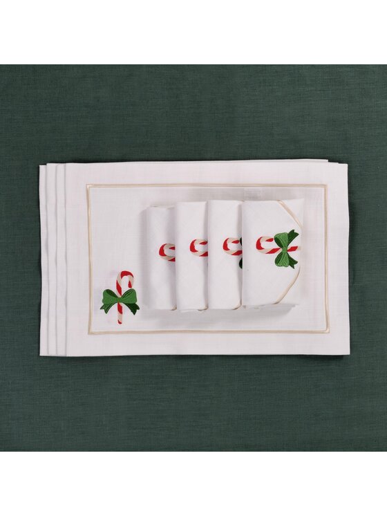 Roseberry Home Roseberry Home Serwetki Candy Cane & Mistletoe Panama Biały