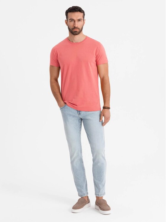 Ombre Ombre T-Shirt OM-TSBS-0236 Różowy Regular Fit