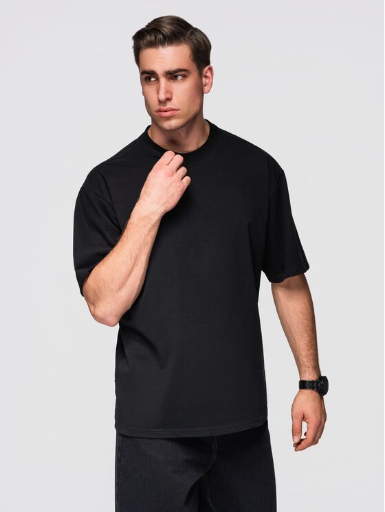 Ombre Ombre T-Shirt OM-TSBC-0267 Czarny Loose Fit