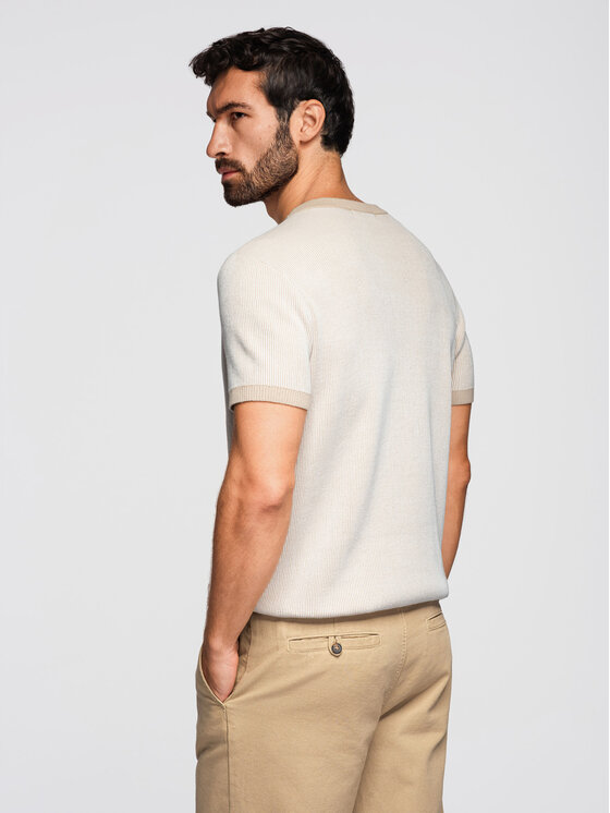 Ombre Ombre T-Shirt OM-TSCT-0265 Beżowy Regular Fit