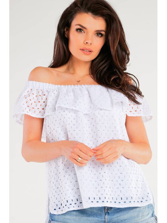Awama Awama Bluzka A437 Biały Basic Fit