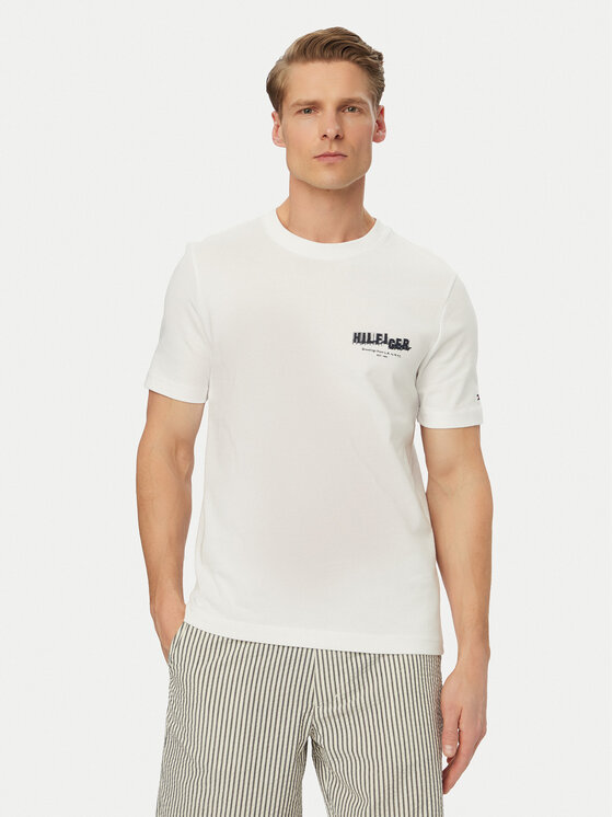 Tommy Hilfiger Tommy Hilfiger Majica Logo Graphic MW0MW42389 Bela Regular Fit