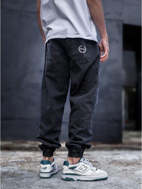 Metoda Sport Metoda Sport Joggery Szerokie Spodnie Jeansowe Baggy Jogger Męskie Czarne Metoda Sport Laur Pocket 2XL Czarny Regular Fit