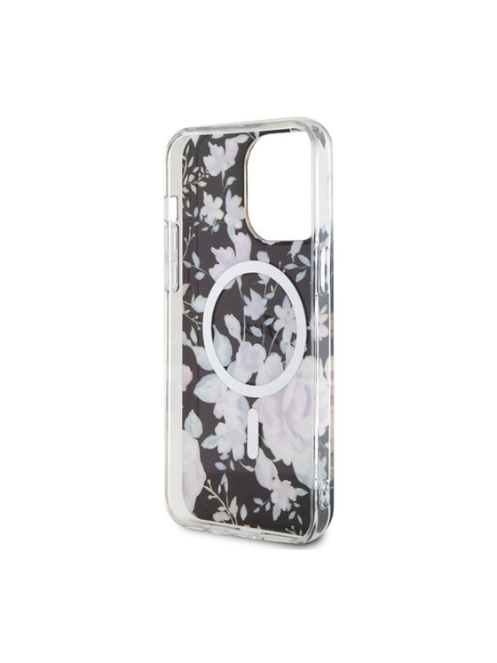 Guess Guess Etui na telefon Flower MagSafe Czarny