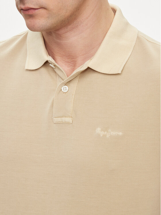 Pepe Jeans Pepe Jeans Тениска с яка и копчета New Oliver Gd PM542099 Бежов Regular Fit