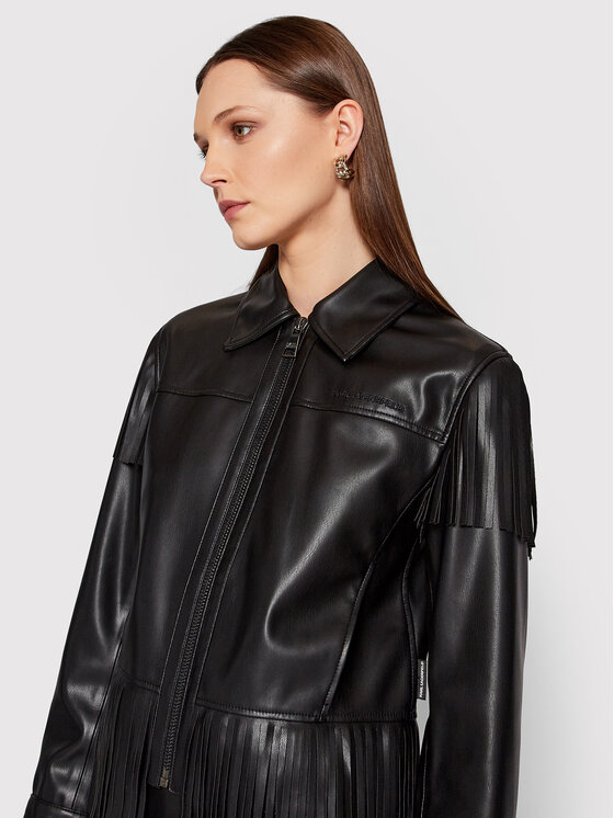 KARL LAGERFELD KARL LAGERFELD Bunda z imitace kůže Fringe 220W1405 Černá Regular Fit