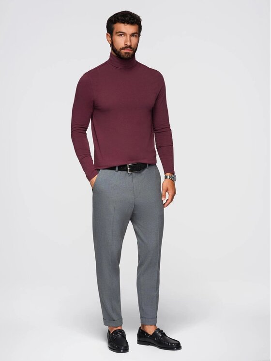 Ombre Ombre Longsleeve OM-LSCL-0130 Bordowy Slim Fit