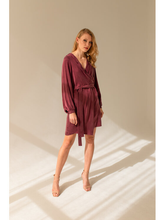Entelier Entelier Sukienka elegancka kopertowy Bordowy Comfortable Fit