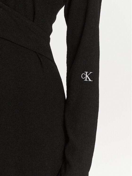 Calvin Klein Jeans Calvin Klein Jeans Sukienka koktajlowa Front Split Wrap Ls Dress J20J222516 Czarny Slim Fit